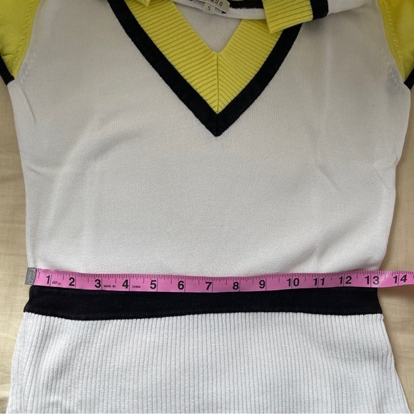 Vtg Louis Feraud White Knit Yellow Accented V Neck Cinch Waist S - Picture 4 of 6